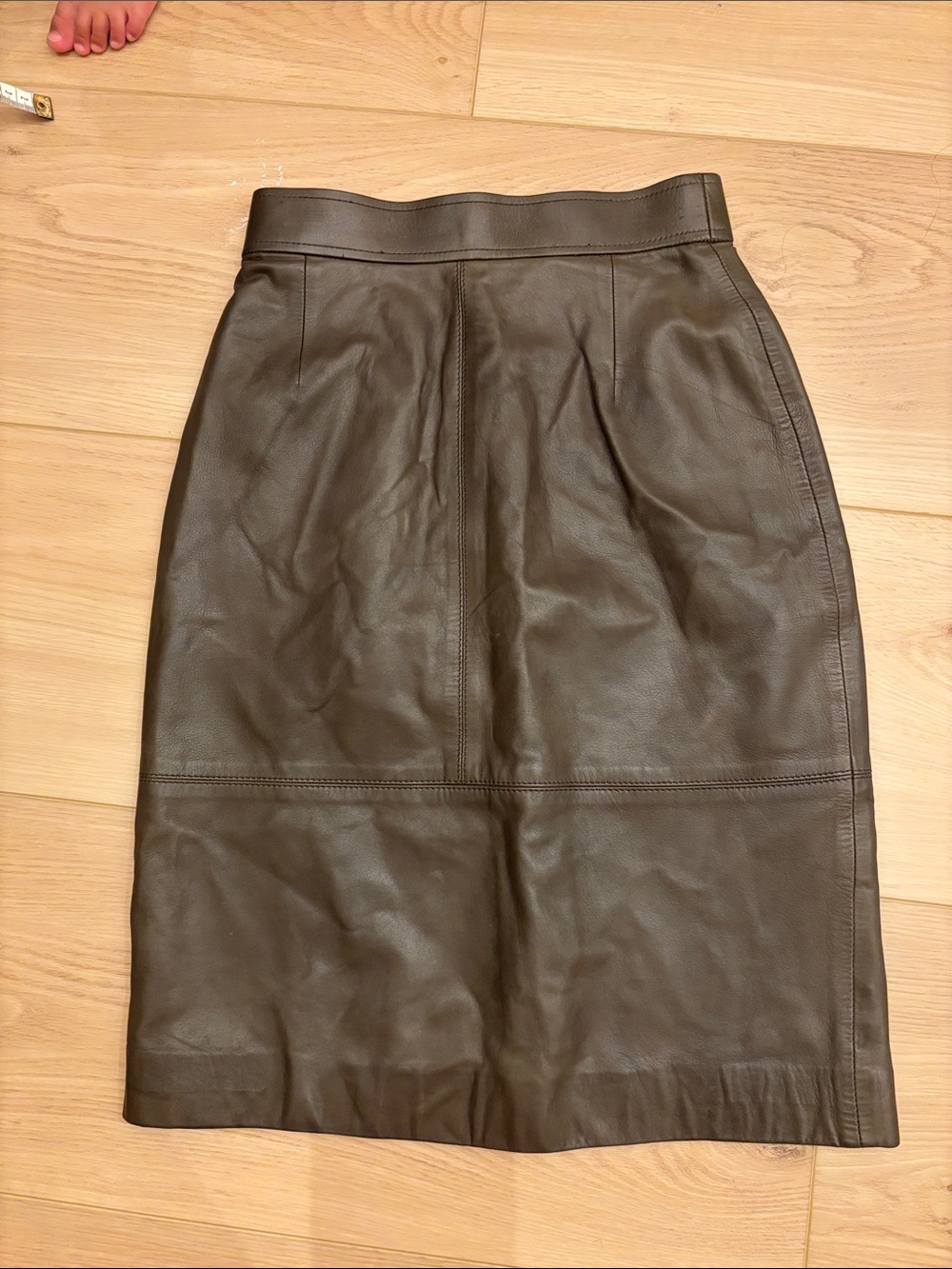 Vintage Chloe Classic Dark olive green/Brown Leather Pencil Skirt fits XS